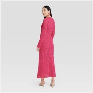 SOLD - A New Day Women's Floral Pointelle Maxi Dress Long Sleeve Pink SIZE L